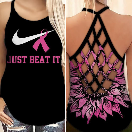 Breast Cancer Awareness Just Beat It Hollow Tank Top For Community Events And Positive Support