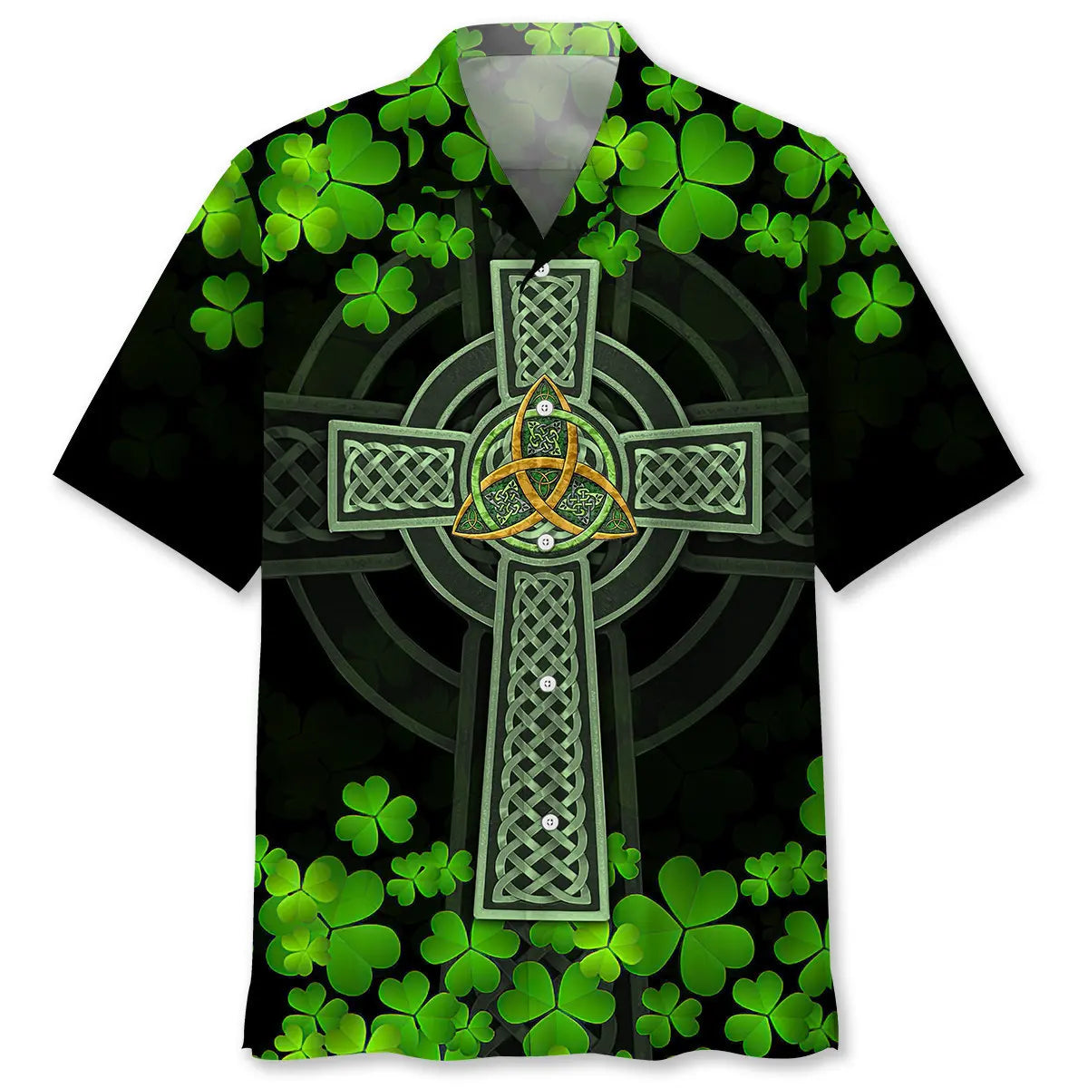 Cross Green Irish Saint Patrick's Day Hawaiian Shirt For Resort Trips, Coastal Parties, And Warm Weather Style