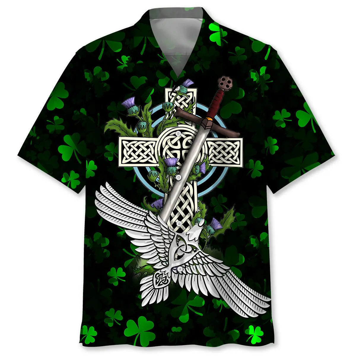 Cross Irish Saint Patrick's Day Hawaiian Shirt For Tropical Holidays, Outdoor Gatherings, And Everyday Comfort