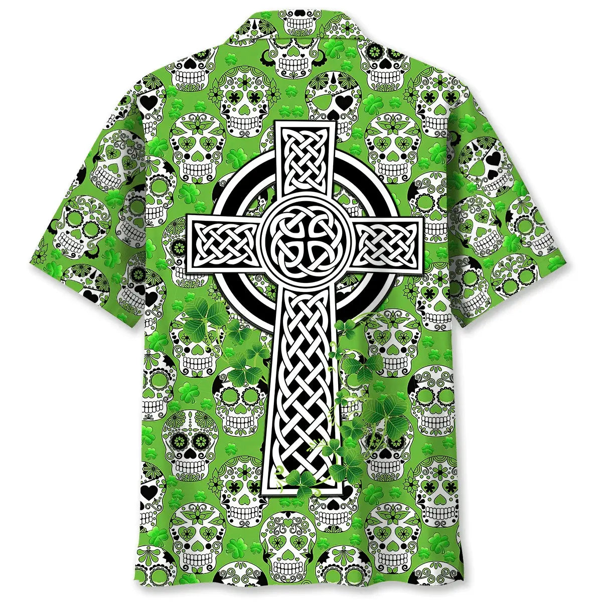 Cross Skull Irish Saint Patrick's Day Hawaiian Shirt For Beach Days, Summer Outings, And Thoughtful Gift Giving