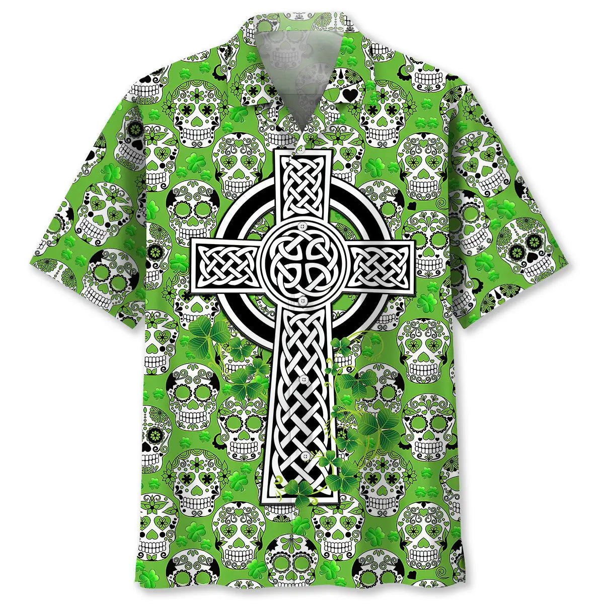 Cross Skull Irish Saint Patrick's Day Hawaiian Shirt For Beach Days, Summer Outings, And Thoughtful Gift Giving