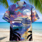 Creative Cruise Ship Sun Set Hawaiian Shirt For Tropical Holidays, Resort Trips, And Relaxed Coastal Style