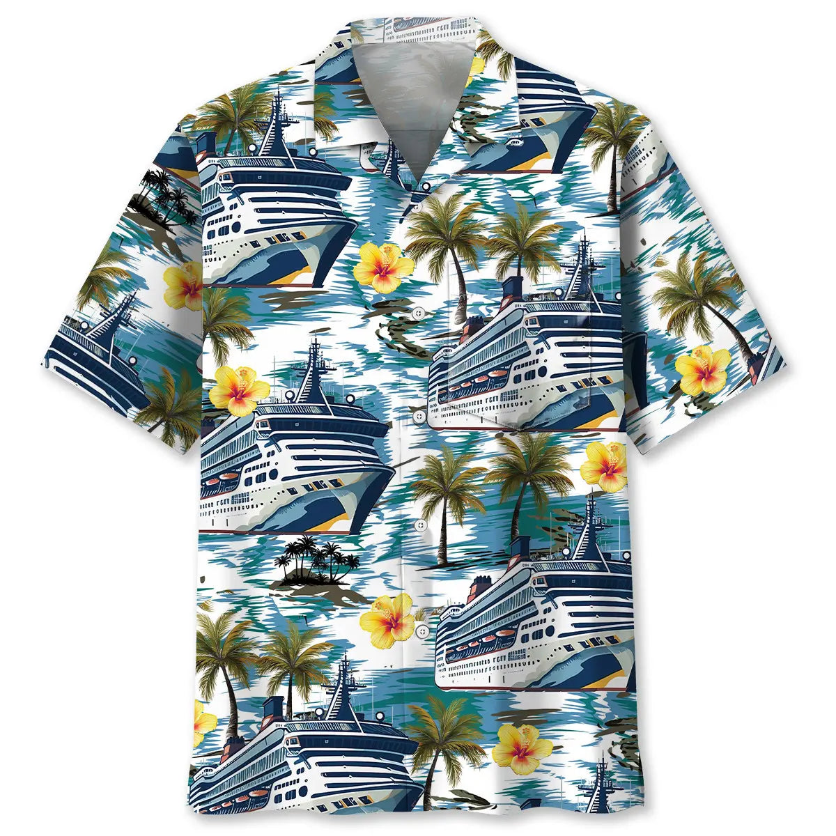 Cruise Tropical Hibiscus Pocket Hawaiian Shirt For Tropical Holiday And Summer Party Style