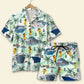 Island Summer Cruising Duck Palm Tree Pattern Aloha Hawaiian Shirt For Summer Vacation, Beach Travel, And Casual Wear
