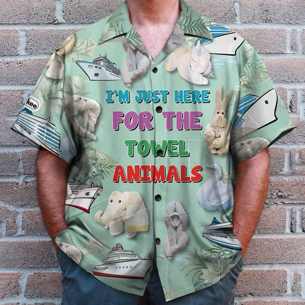 Island Summer Cruising Aloha Towel Animals Hawaiian Shirt For Island Vacations, Resort Wear, And Relaxed Seasonal Style