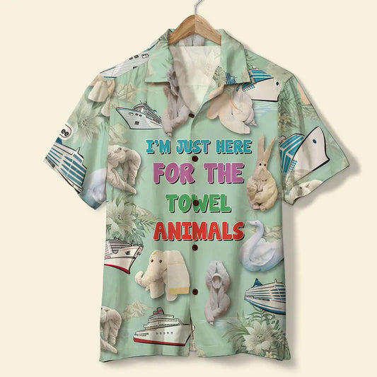 Island Summer Cruising Aloha Towel Animals Hawaiian Shirt For Island Vacations, Resort Wear, And Relaxed Seasonal Style
