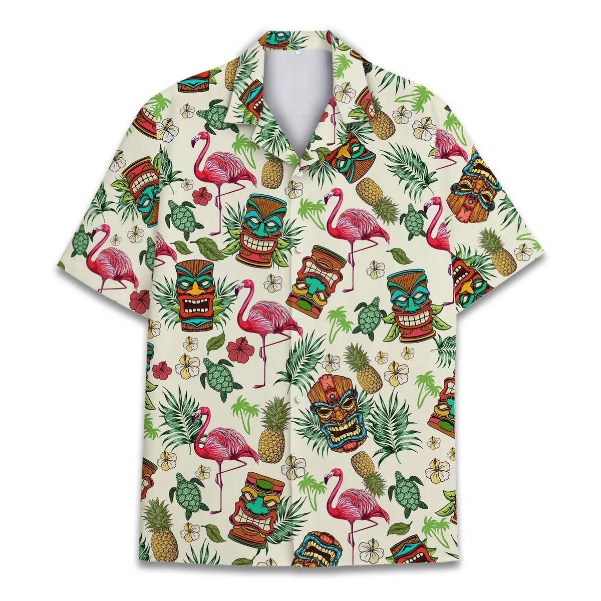 Island Flamingo Tiki Aloha Hawaiian Shirt For Creative Adventures, Beach Travel, And Bold Warm Weather Wear