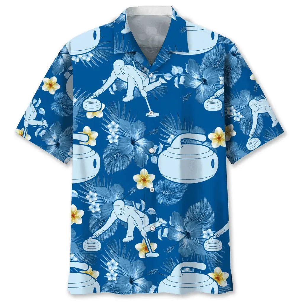 Curling Blue Nature Hawaiian Shirt For Island Vacations, Resort Wear, And Relaxed Seasonal Style