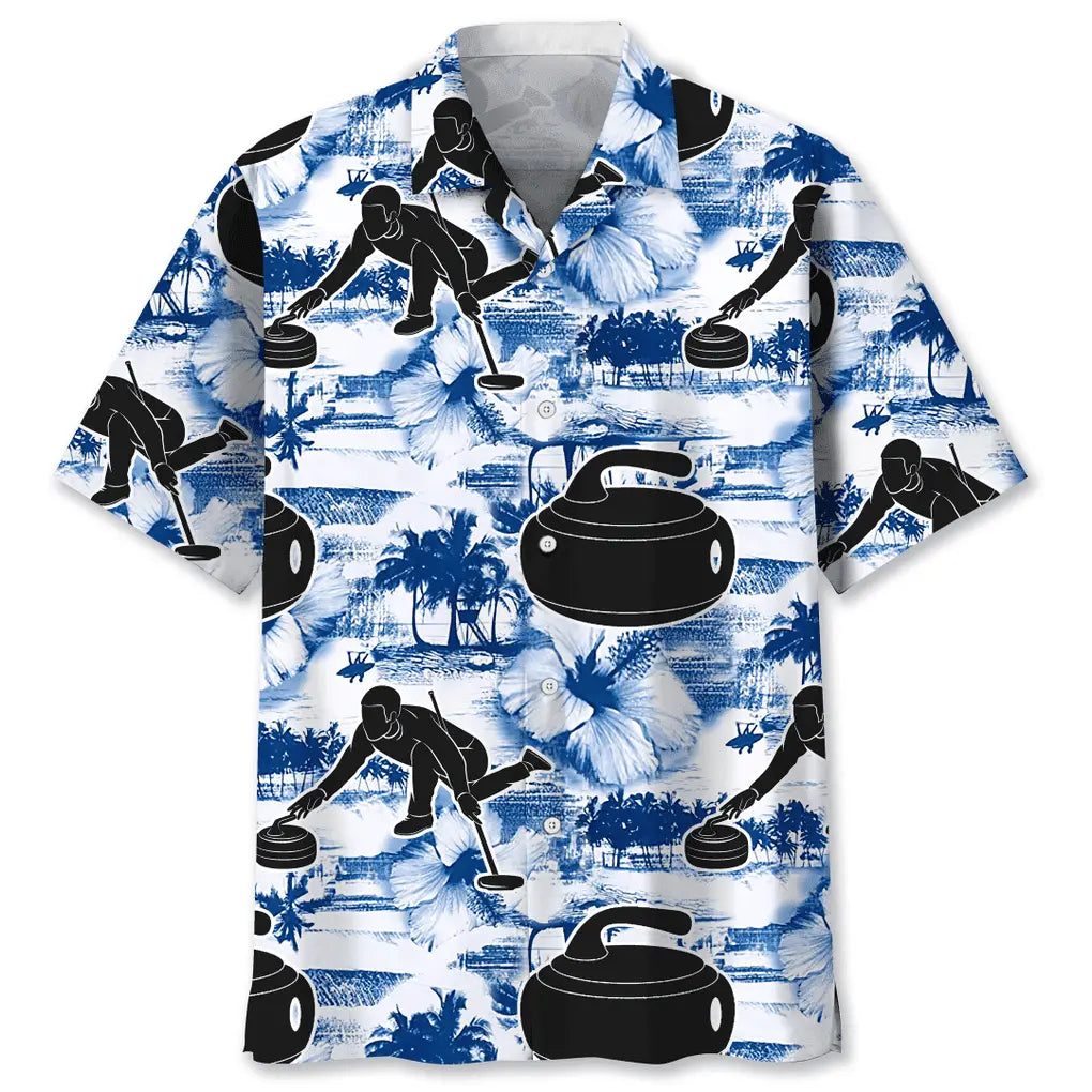 Curling Blue Nature Hawaiian Shirt For Coastal Travel, Casual Events, And Comfortable Summer Wear