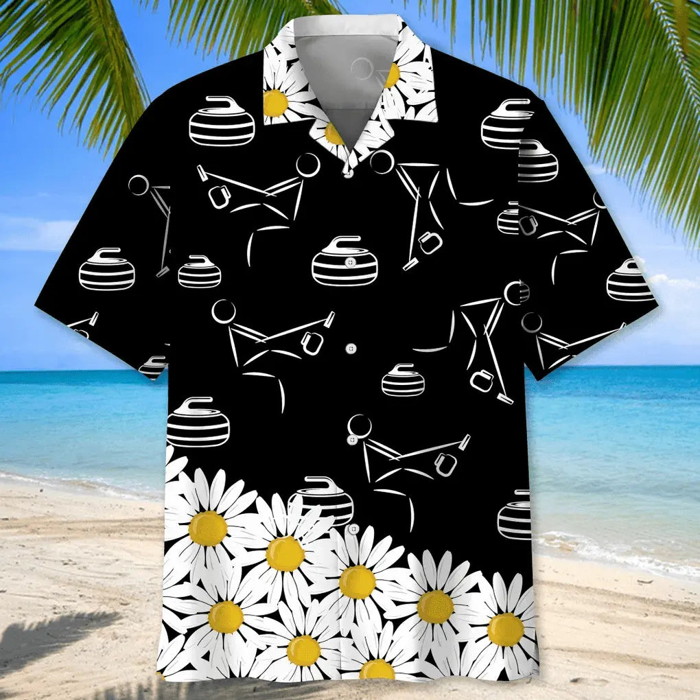 Floral Curling Daisy Hawaiian Shirt For Summer Vacation, Beach Travel, And Casual Wear