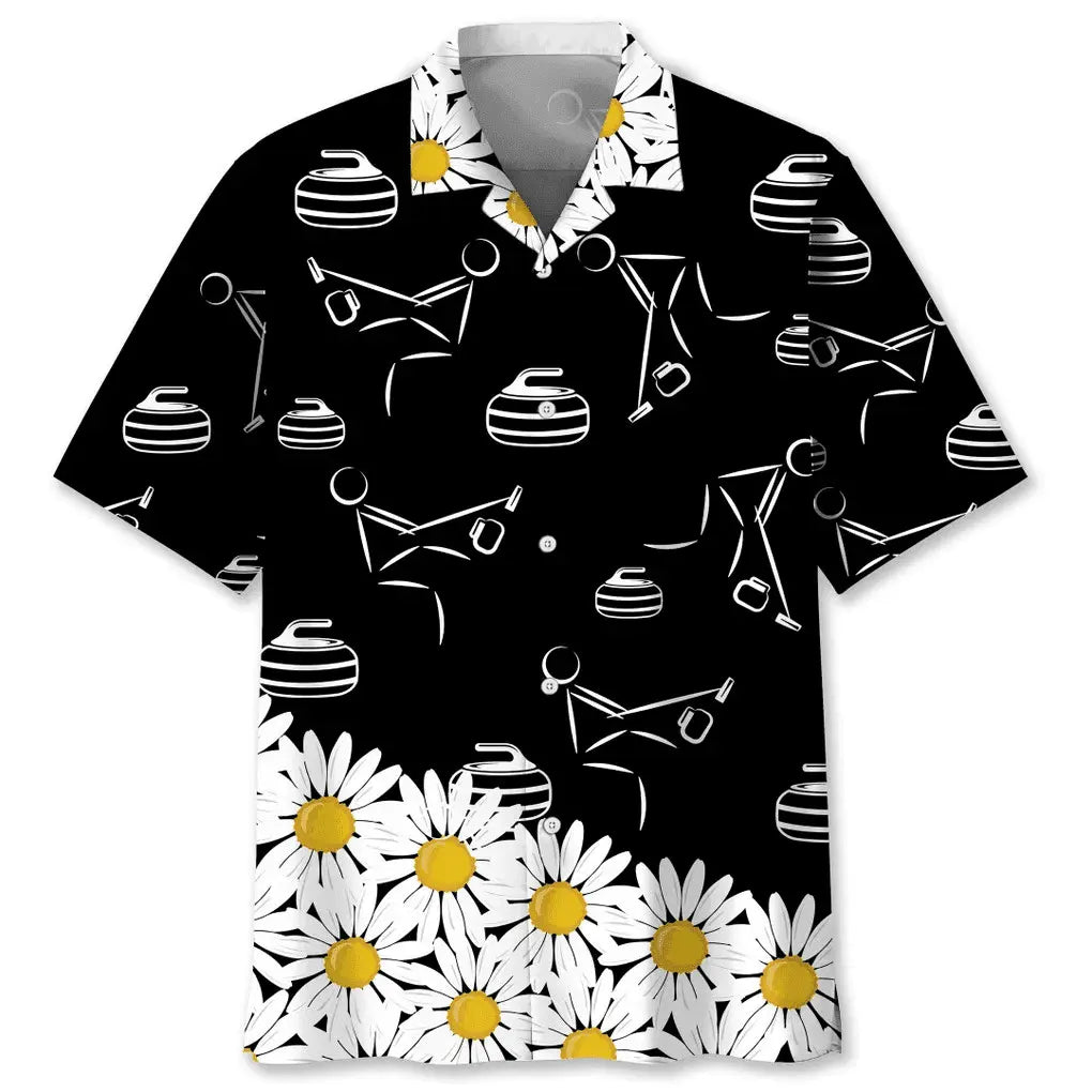 Floral Curling Daisy Hawaiian Shirt For Summer Vacation, Beach Travel, And Casual Wear