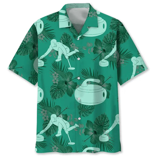 Curling Kelly Green Hawaiian Shirt For Summer Vacation, Beach Travel, And Casual Wear