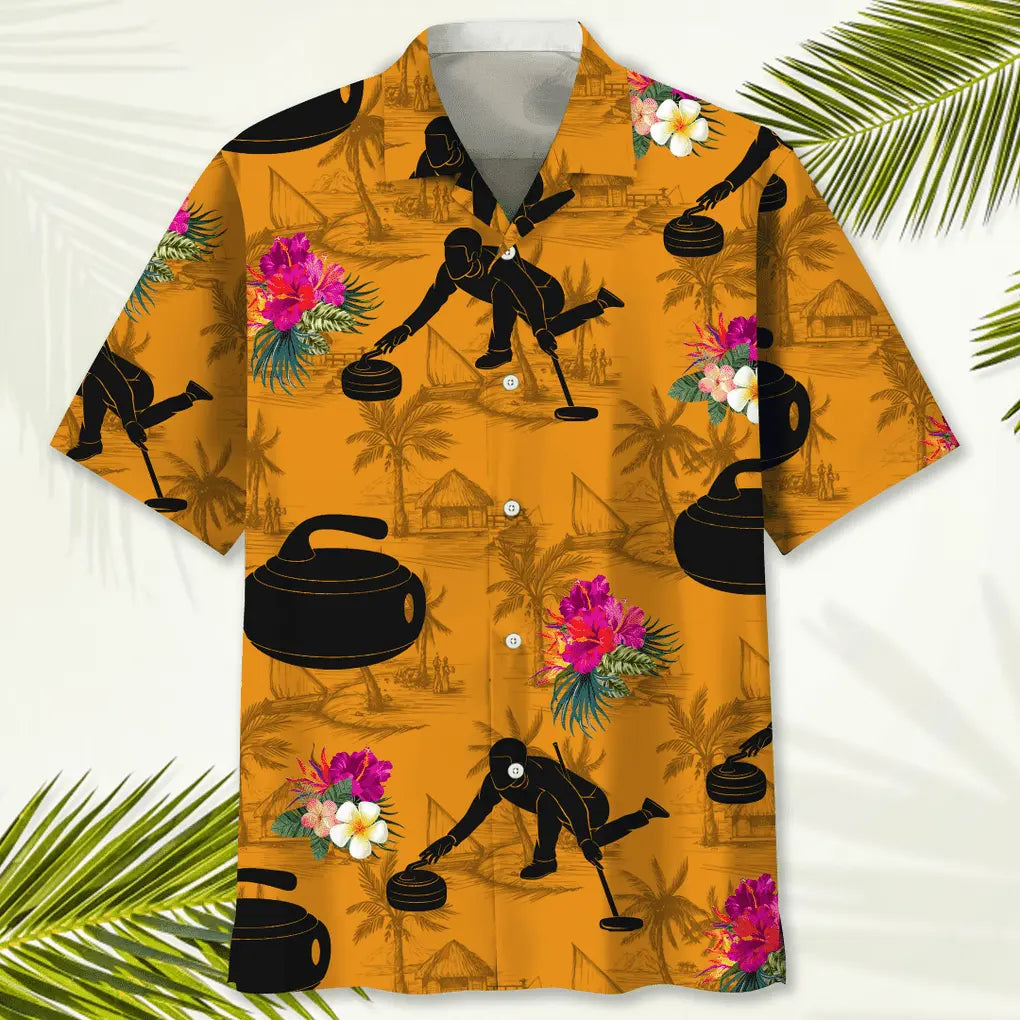 Tropical Curling Orange Hawaiian Shirt For Tropical Holidays, Outdoor Gatherings, And Everyday Comfort