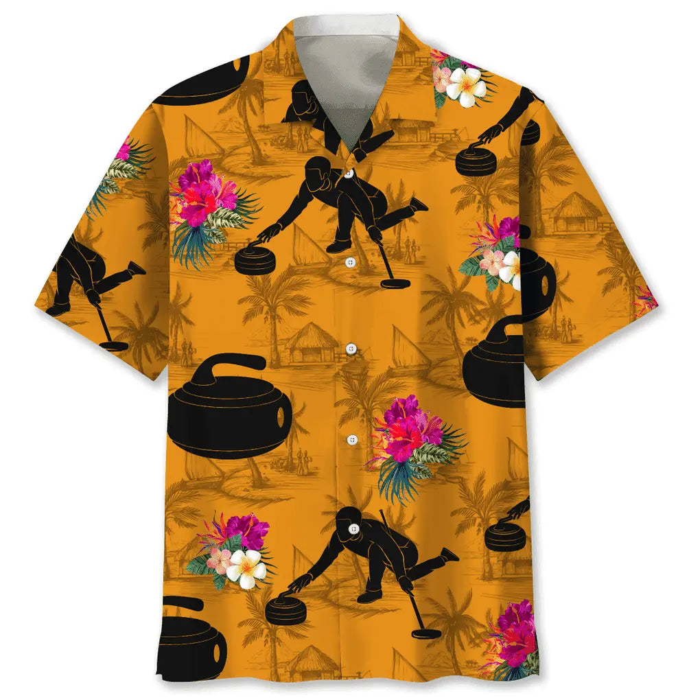 Tropical Curling Orange Hawaiian Shirt For Tropical Holidays, Outdoor Gatherings, And Everyday Comfort