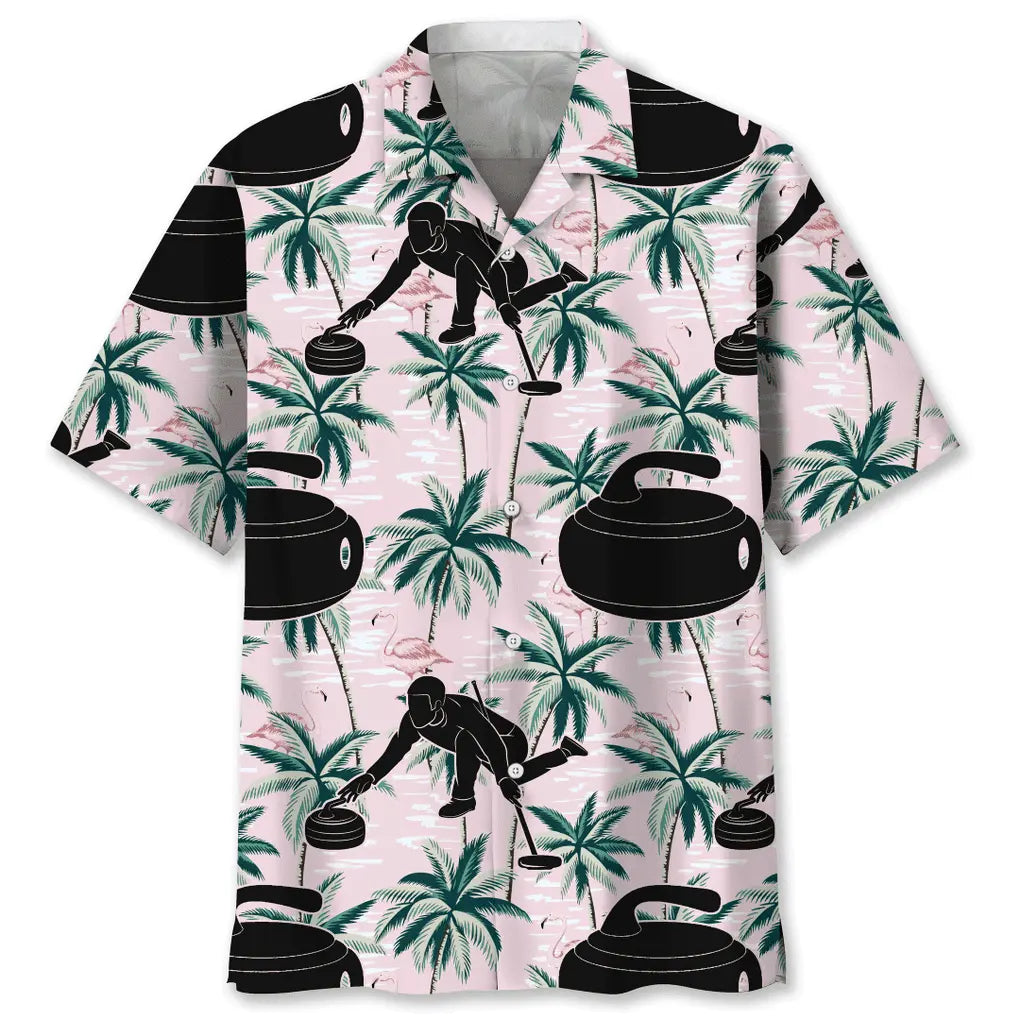 Tropical Curling Pink Hawaiian Shirt For Summer Vacation, Beach Travel, And Casual Wear