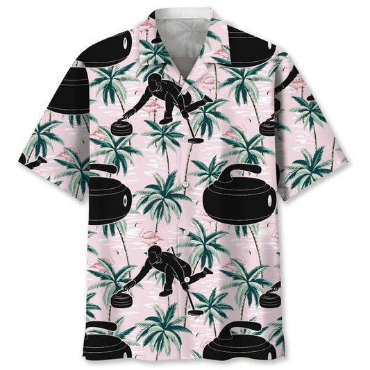 Tropical Curling Pink Hawaiian Shirt For Summer Vacation, Beach Travel, And Casual Wear