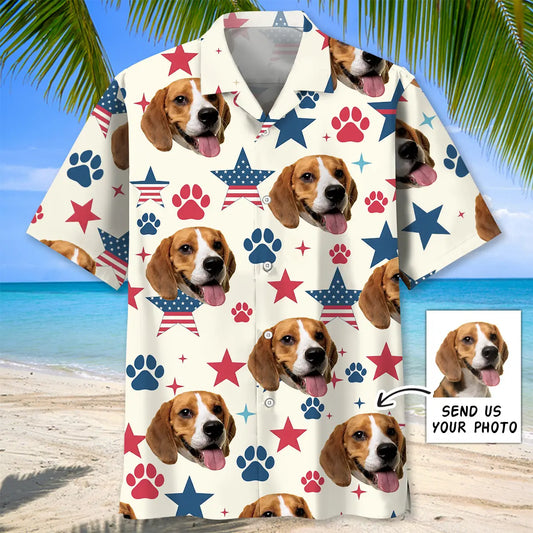 Retro Personalized Photo Dog Face Paws Prints Hawaiian Shirt For Beach Days, Summer Outings, And Thoughtful Gift Giving