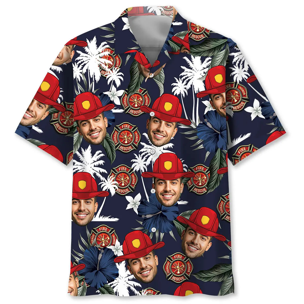 Custom Photo Firefighter Helmet Hawaiian Shirt