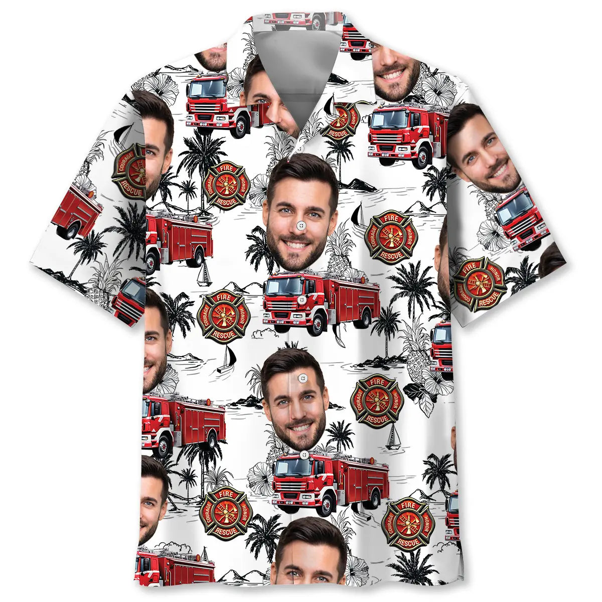 Custom Photo Firefighter Truck Hawaiian Shirt