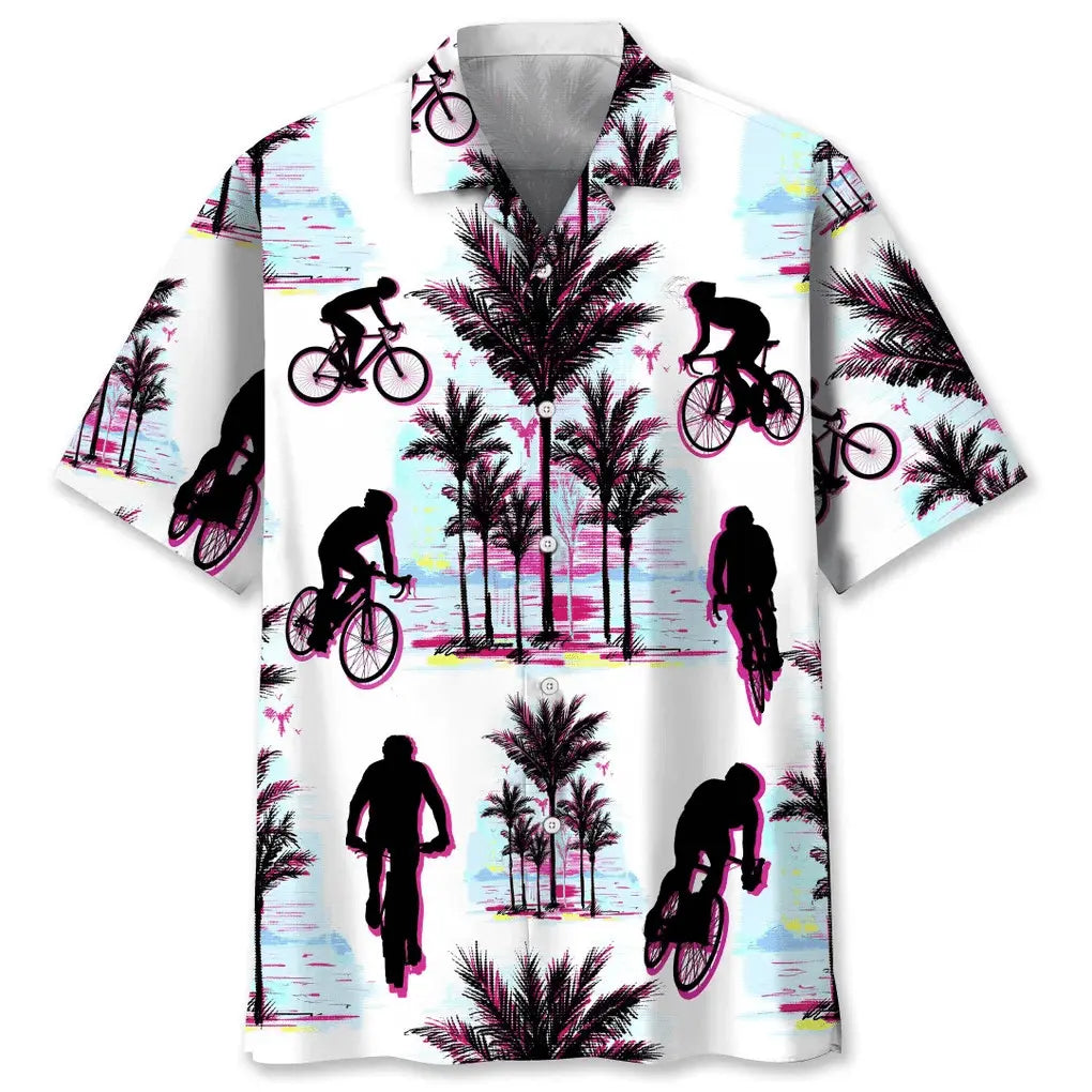 Abstract Cycling Background Hawaiian Shirt For Outdoor Adventures, Coastal Travel, And Comfortable Casual Style