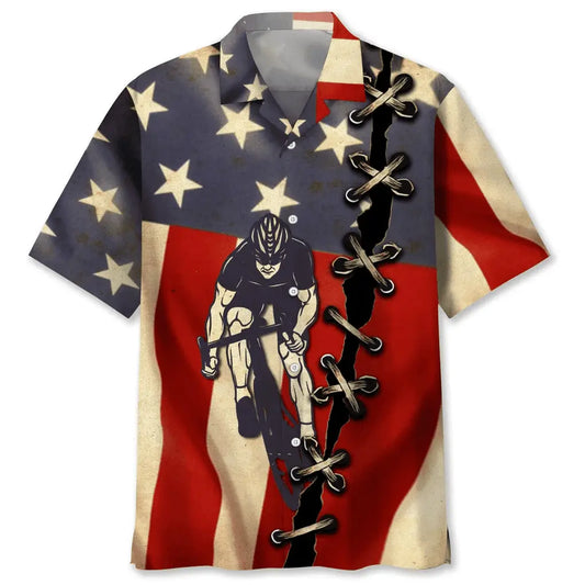 American Cycling Flag Hawaiian Shirt For Summer Celebrations, Resort Days, And Relaxed Everyday Wear