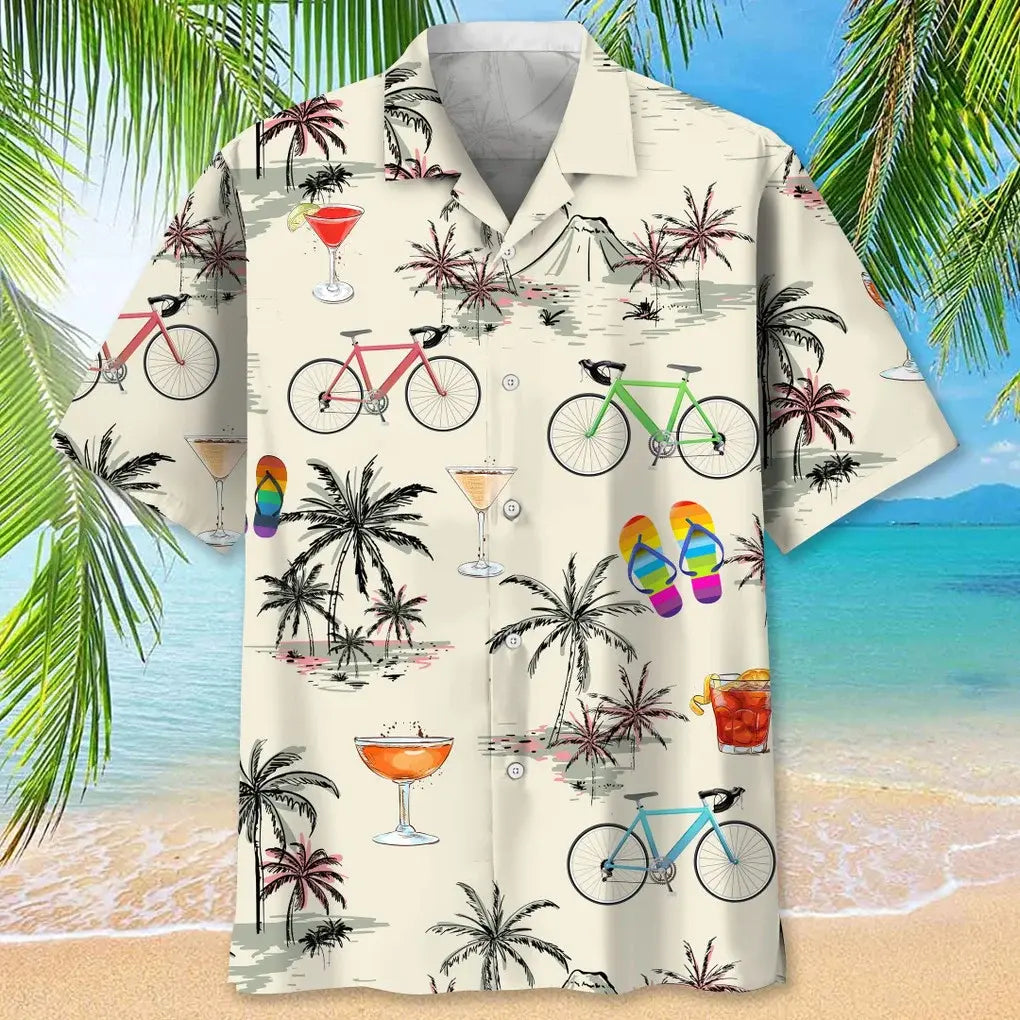 Cycling Beach Coconut Hawaiian Shirt For Island Vacations, Resort Wear, And Relaxed Seasonal Style