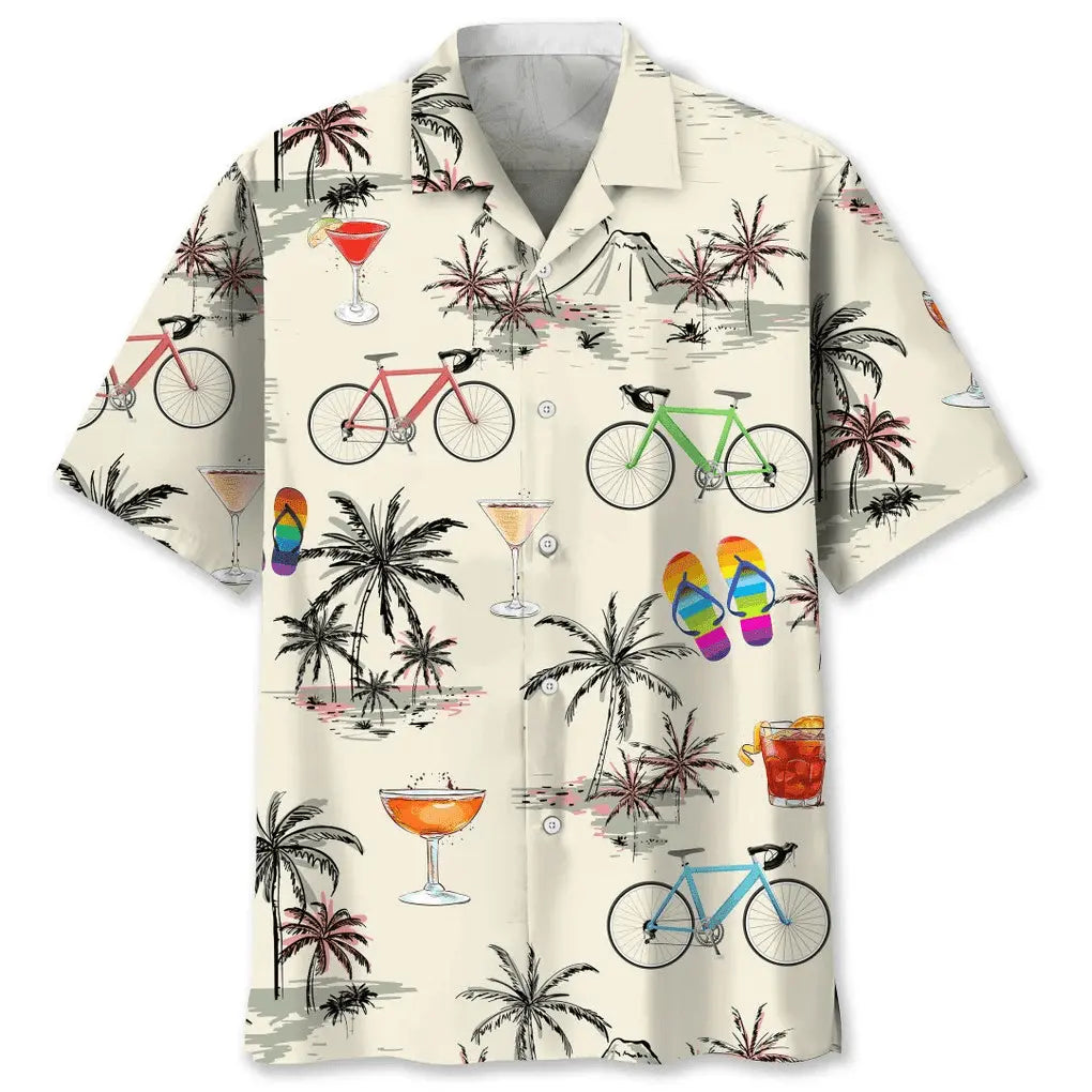Cycling Beach Coconut Hawaiian Shirt For Island Vacations, Resort Wear, And Relaxed Seasonal Style