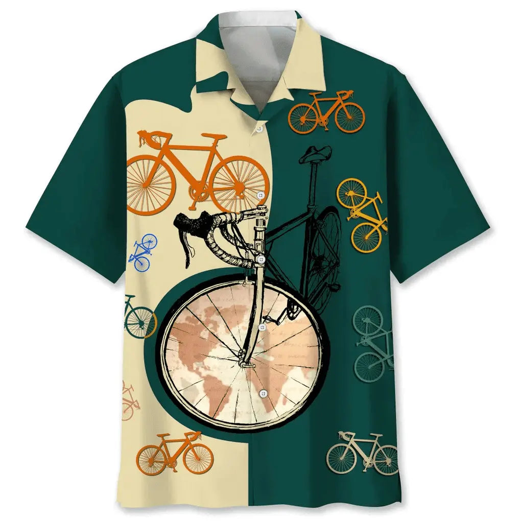 Colorful Cycling Map Hawaiian Shirt For Island Vacations, Resort Wear, And Relaxed Seasonal Style
