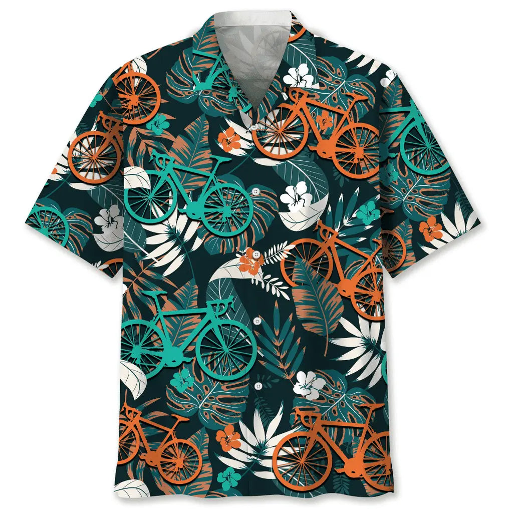 Colorful Tropical Cycling Hawaiian Shirt For Beach Days, Summer Outings, And Thoughtful Gift Giving