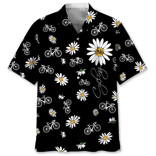 Cycling Daisy Hawaiian Shirt For Outdoor Adventures, Coastal Travel, And Comfortable Casual Style