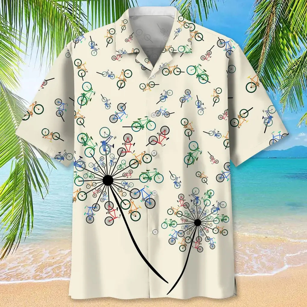 Cycling Dandelion Hawaiian Shirt For Resort Trips, Coastal Parties, And Warm Weather Style