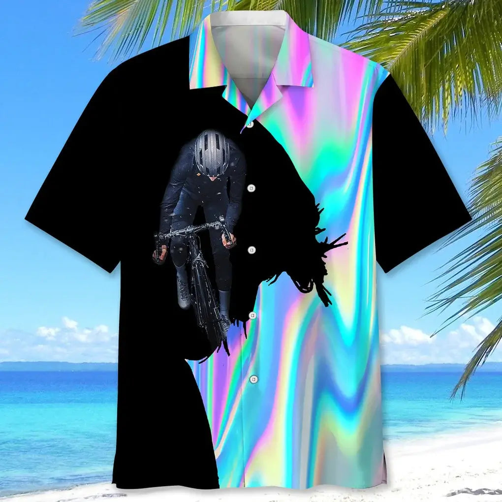 Cycling Liquid Metal Hawaiian Shirt For Coastal Travel, Casual Events, And Comfortable Summer Wear