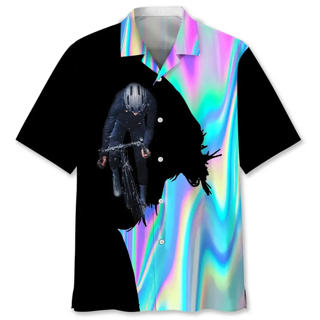 Cycling Liquid Metal Hawaiian Shirt For Coastal Travel, Casual Events, And Comfortable Summer Wear