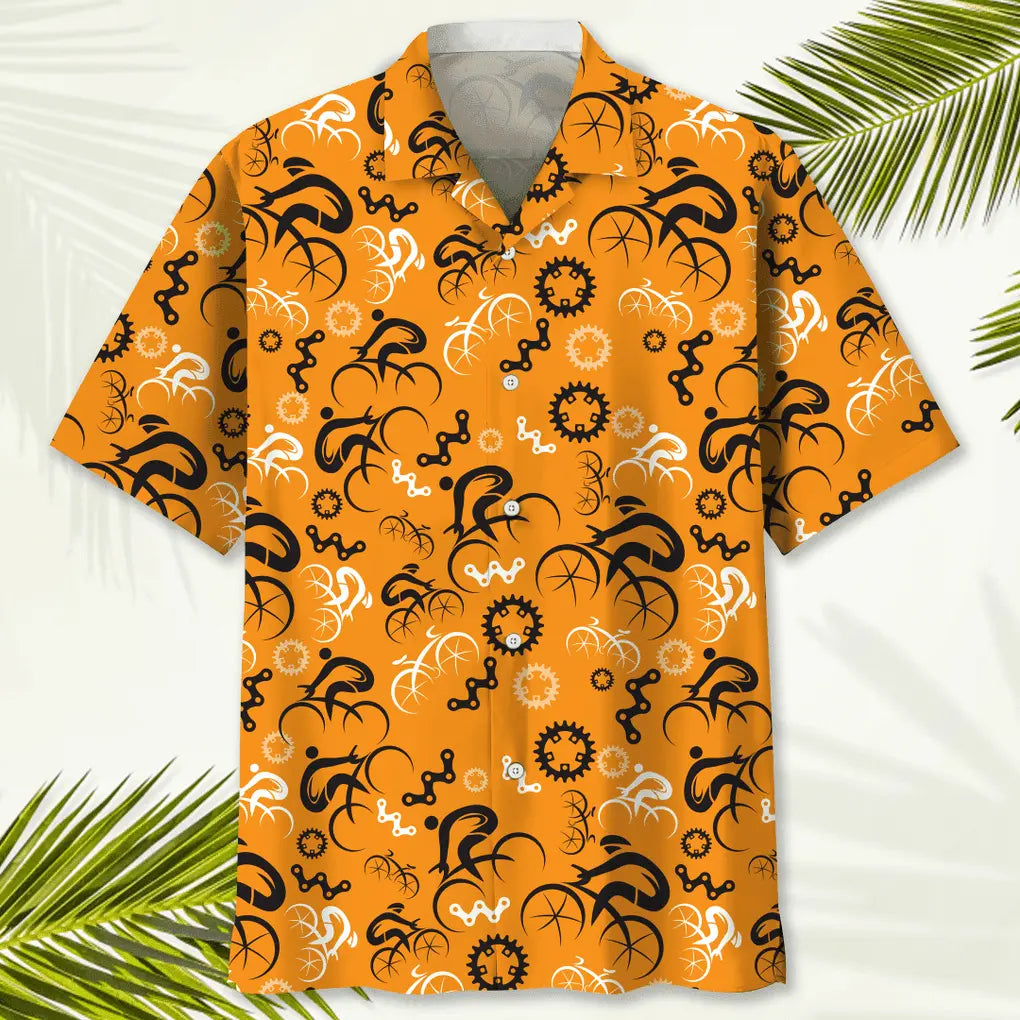 Cycling Orange Hawaiian Shirt For Island Vacations, Resort Wear, And Relaxed Seasonal Style