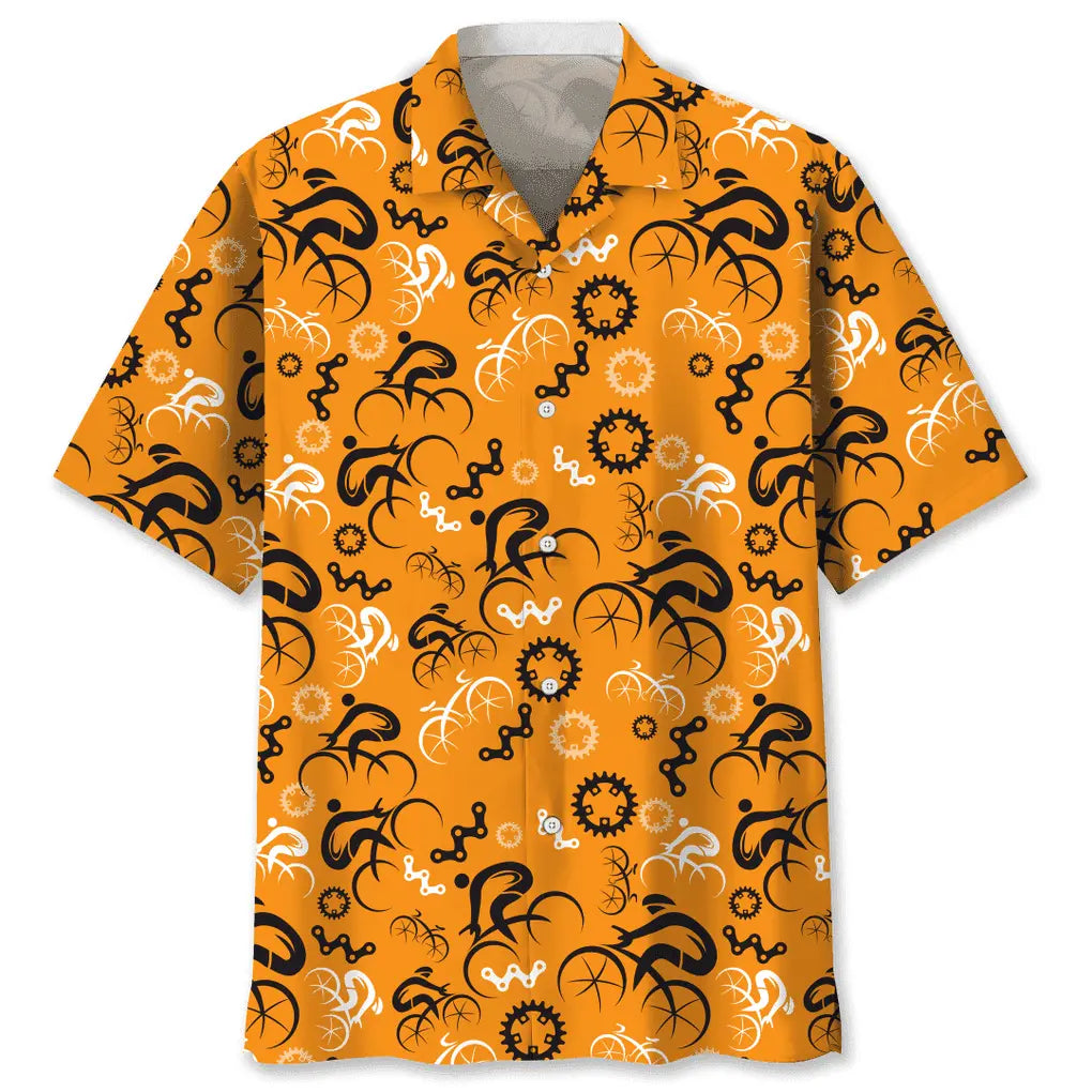 Cycling Orange Hawaiian Shirt For Island Vacations, Resort Wear, And Relaxed Seasonal Style