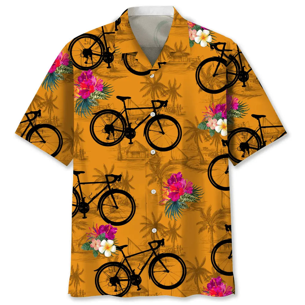 Tropical Cycling Orange Hawaiian Shirt For Active Holidays, Resort Trips, And Warm Weather Gatherings