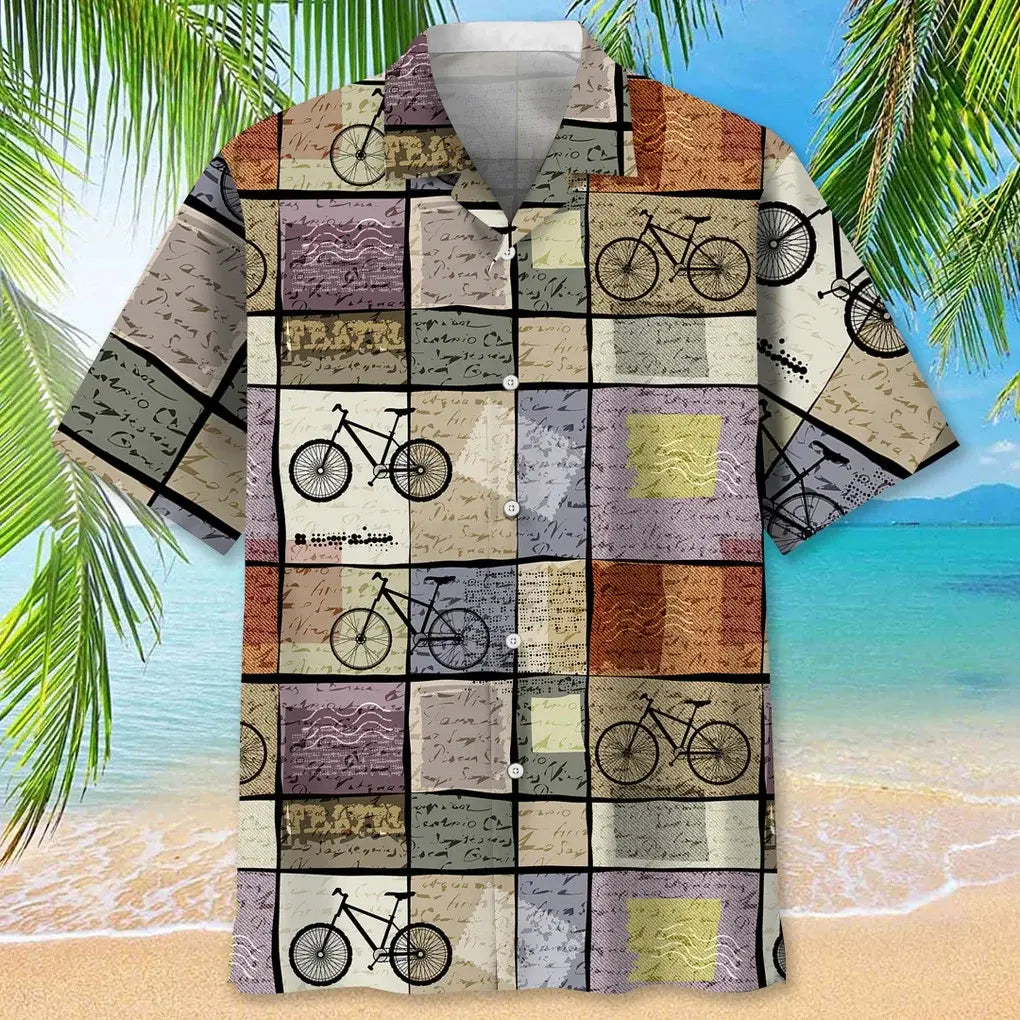 Retro Cycling Travel Hawaiian Shirt For Resort Trips, Coastal Parties, And Warm Weather Style