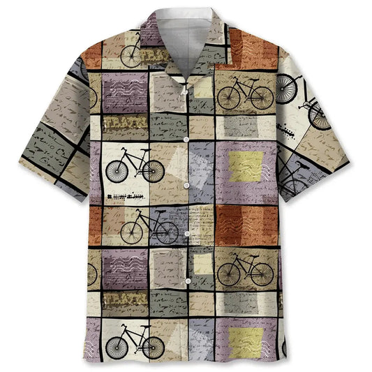 Retro Cycling Travel Hawaiian Shirt For Resort Trips, Coastal Parties, And Warm Weather Style