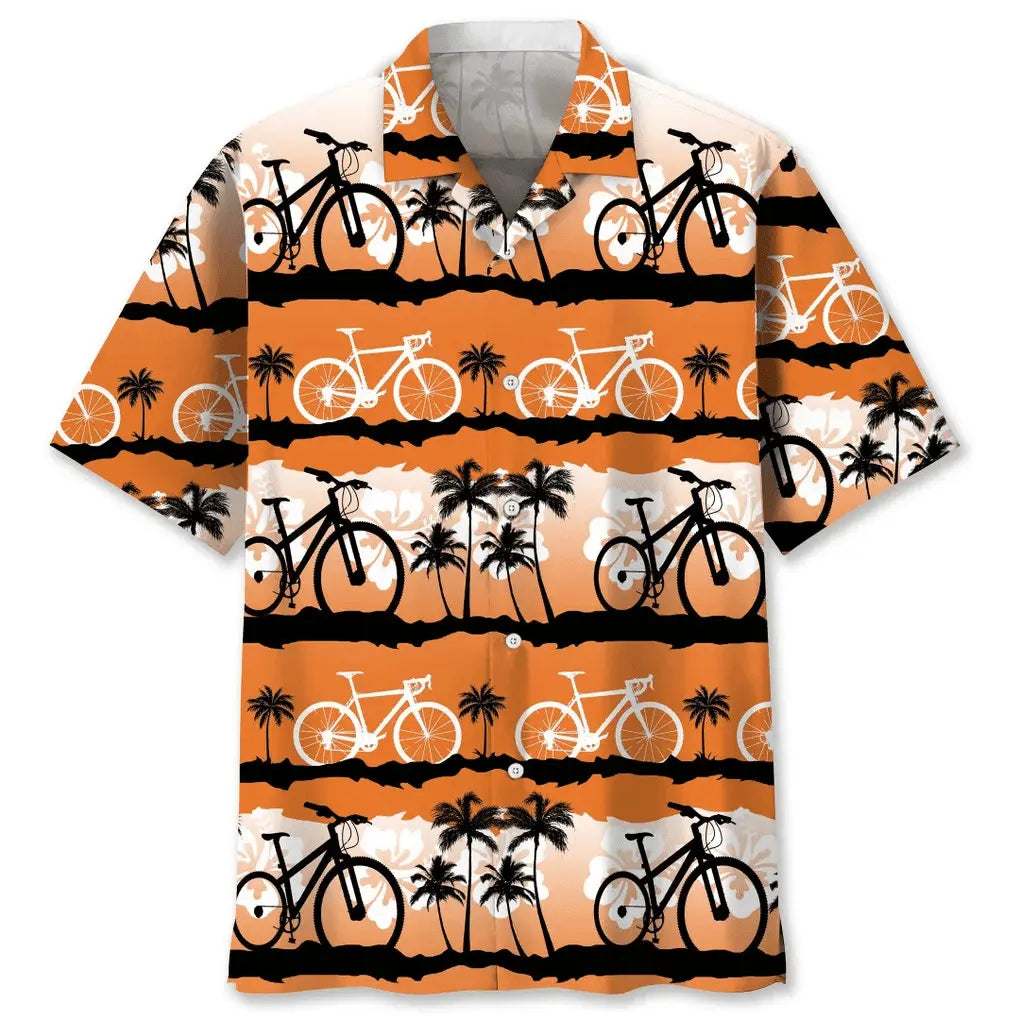 Cycling Sunset Hawaiian Shirt For Coastal Travel, Casual Events, And Comfortable Summer Wear