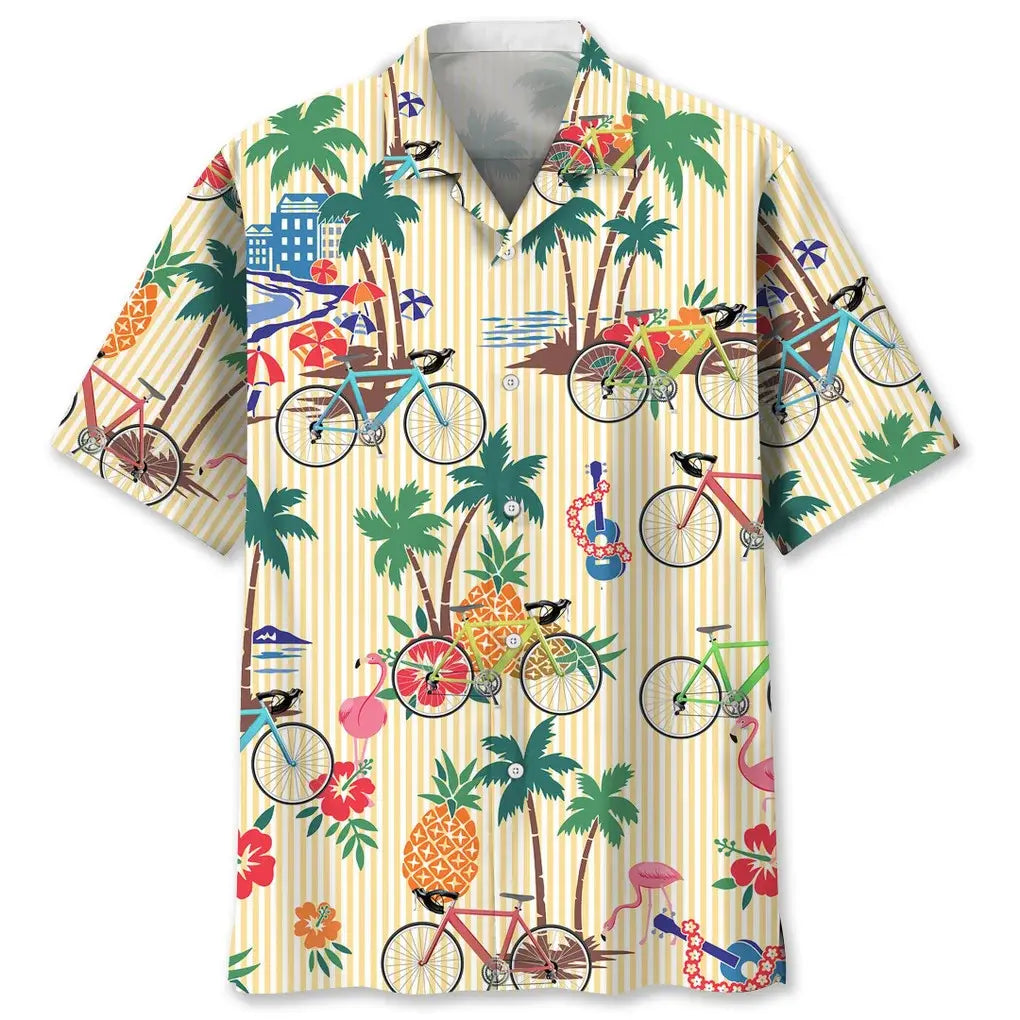 Tropical Cycling Hawaiian Shirt For Outdoor Adventures, Coastal Travel, And Comfortable Casual Style