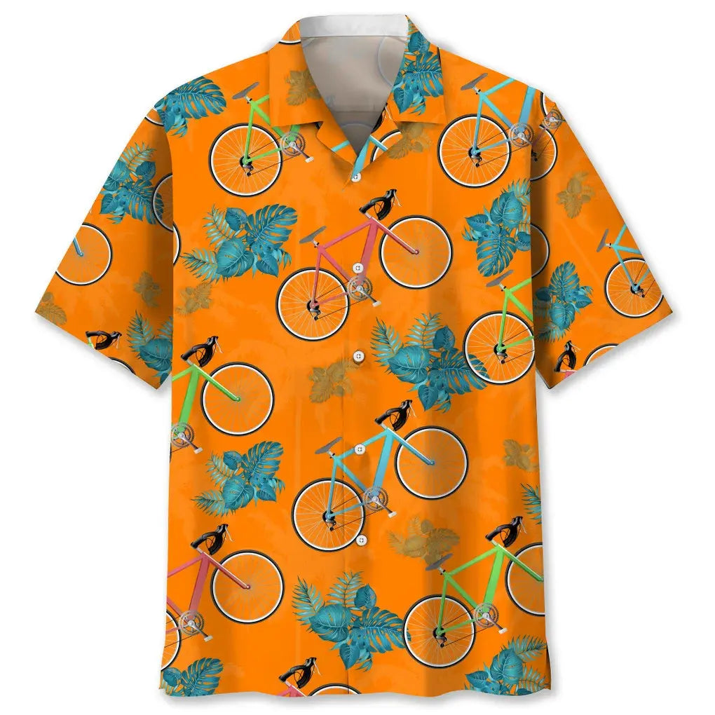 Tropical Cycling Orange Hawaiian Shirt For Resort Trips, Coastal Parties, And Warm Weather Style