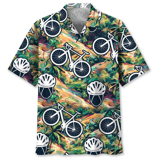 Tropical Cycling Terrain Hawaiian Shirt For Outdoor Adventures, Coastal Travel, And Comfortable Casual Style