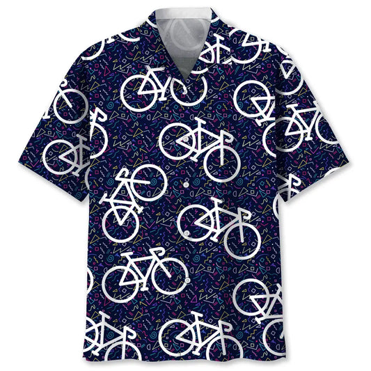 Vintage Colorful Cycling Hawaiian Shirt For Summer Vacation, Beach Travel, And Casual Wear