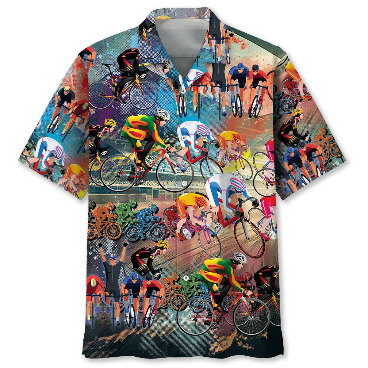 Vintage Cycling Hawaiian Shirt For Summer Vacation, Beach Travel, And Casual Wear