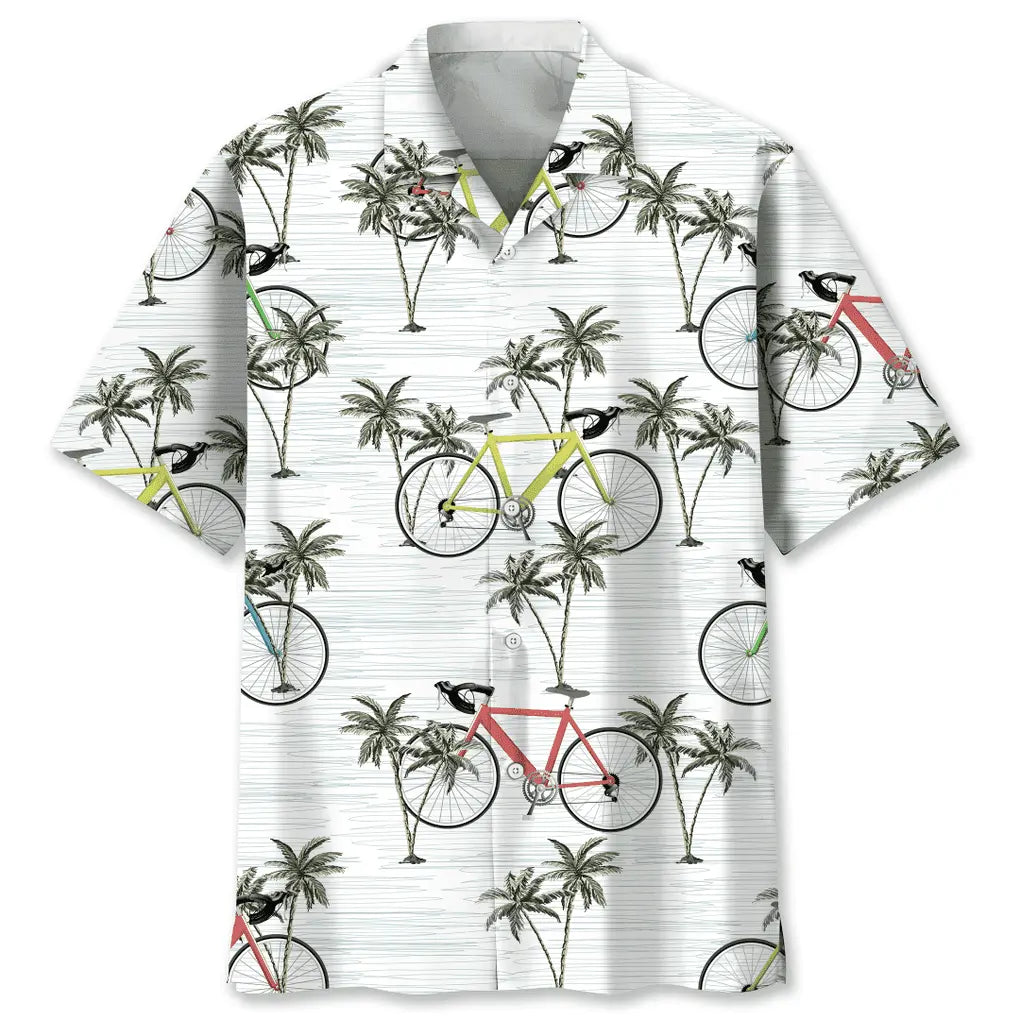 Cycling White Coconut Hawaiian Shirt For Resort Trips, Coastal Parties, And Warm Weather Style