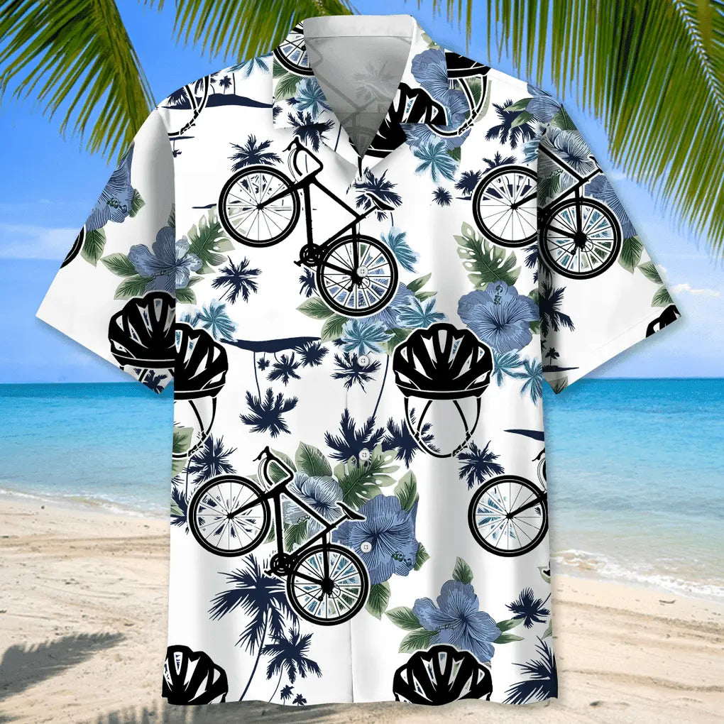 Cycling White Nature Hawaiian Shirt For Sports Fans, Summer Outings, And Relaxed Vacation Wear