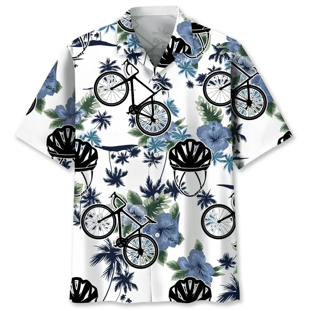 Cycling White Nature Hawaiian Shirt For Sports Fans, Summer Outings, And Relaxed Vacation Wear