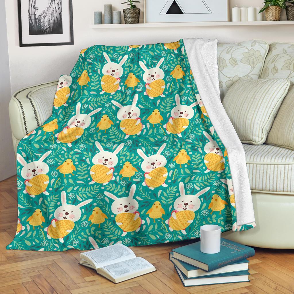 Easter Bunny Egg Pattern Flannel Blanket For Cozy Bedroom Sofa Decor