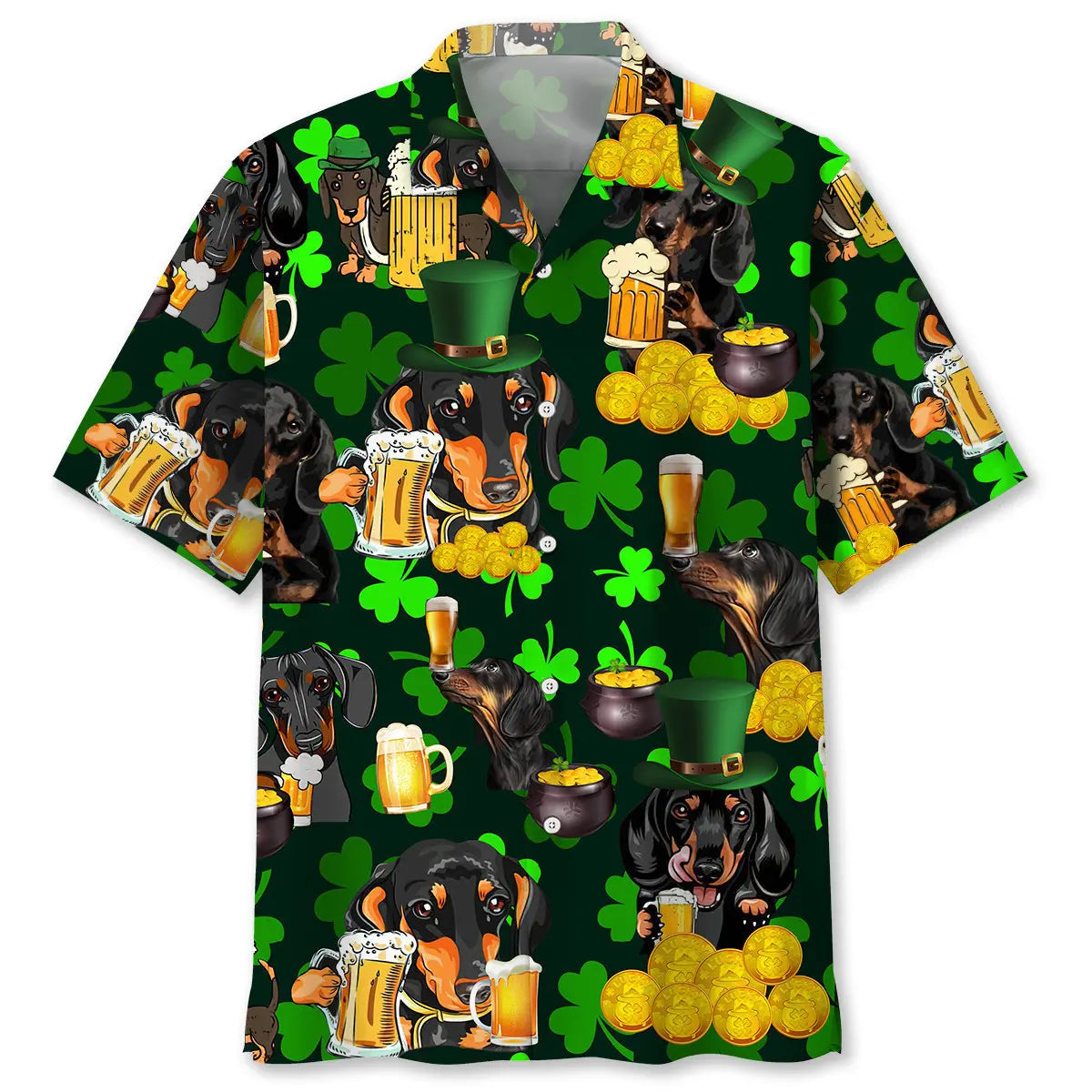 Dachshund Beer Irish Saint Patrick's Day Hawaiian Shirt For Resort Trips, Coastal Parties, And Warm Weather Style
