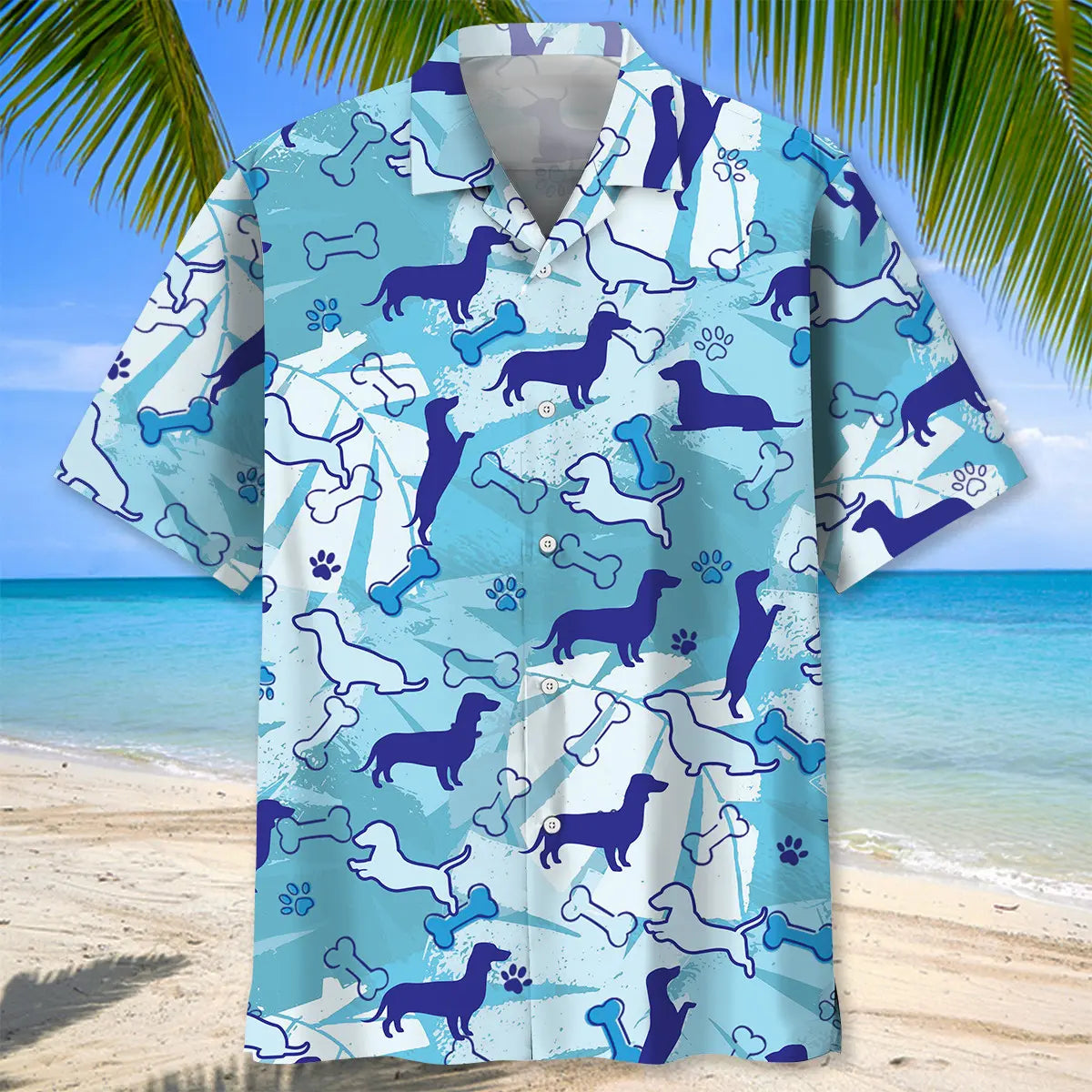 Dachshund Blue Hawaiian Shirt For Tropical Holidays, Outdoor Gatherings, And Everyday Comfort